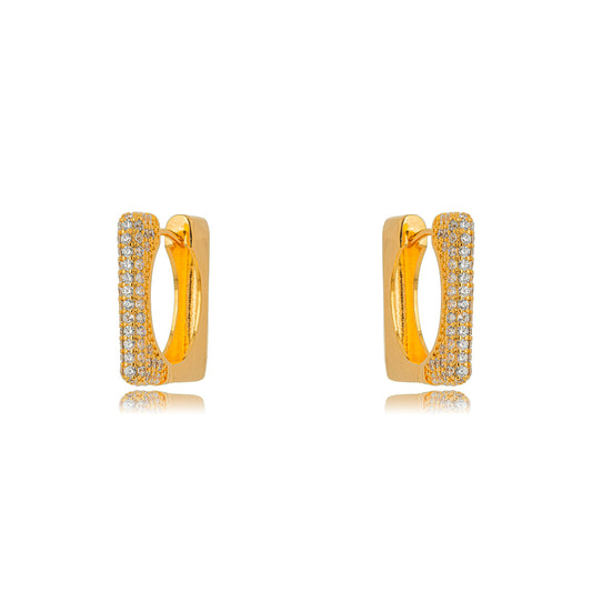 18K Gold Plated Square Click Studded Zirconia Earrings