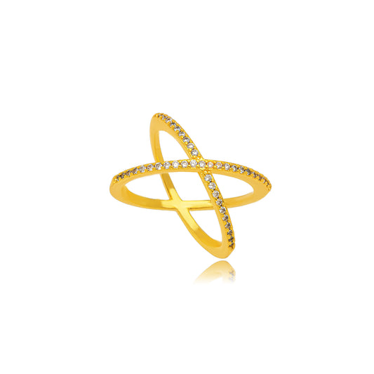 18K Gold Plated Studded Zirconia X Ring