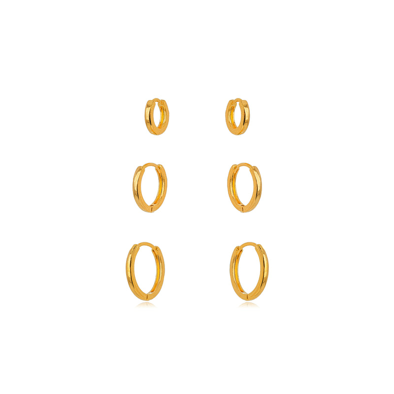 18K Gold Plated Trio Click Hoops Earrings