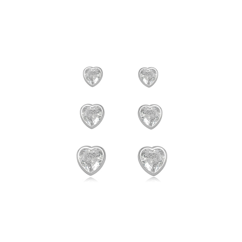 Silver 925 Trio Heart Zirconia Studs Earrings