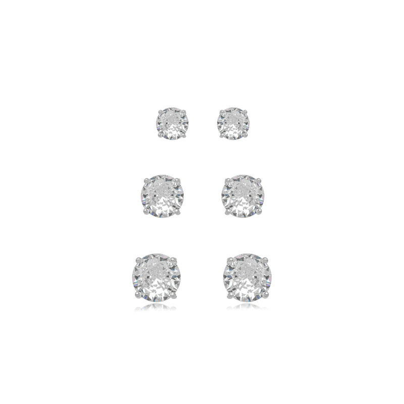 Silver 925 Trio Round Zirconia Studs Earrings