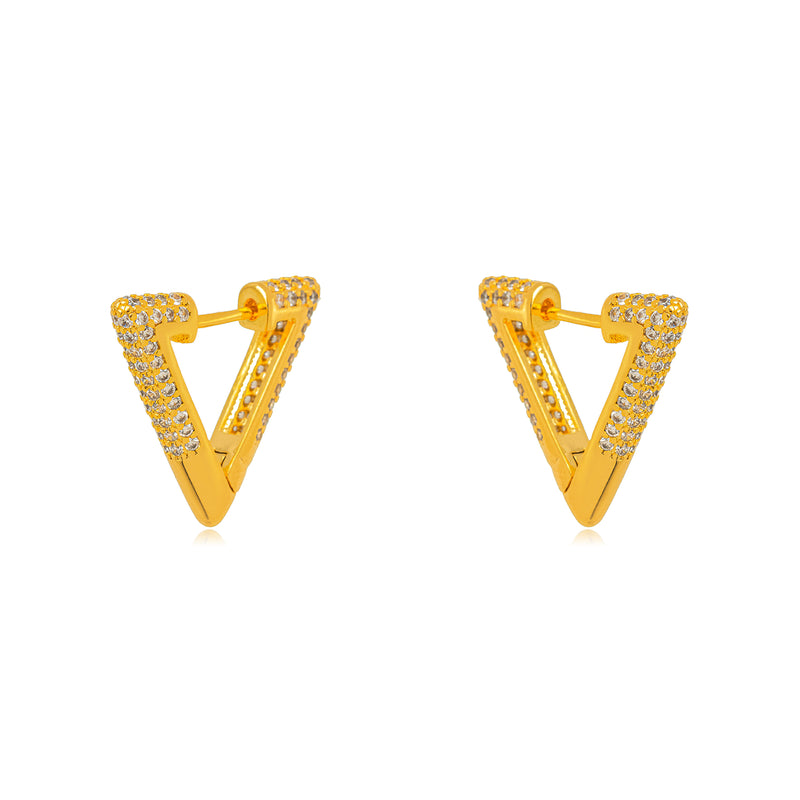 18K Gold Plated Triangle Studded Zirconia Earrings