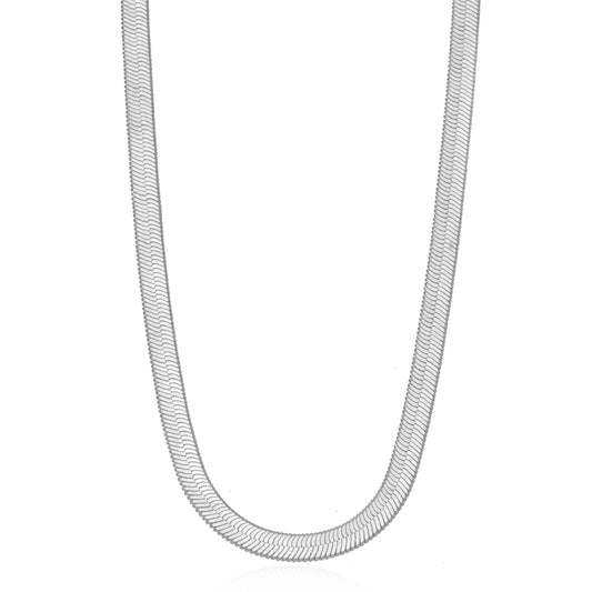 White Rhodium Plated Flat Herringbone Necklace 45cm