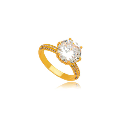 18K Gold Plated Solitaire Studded Zirconia Ring