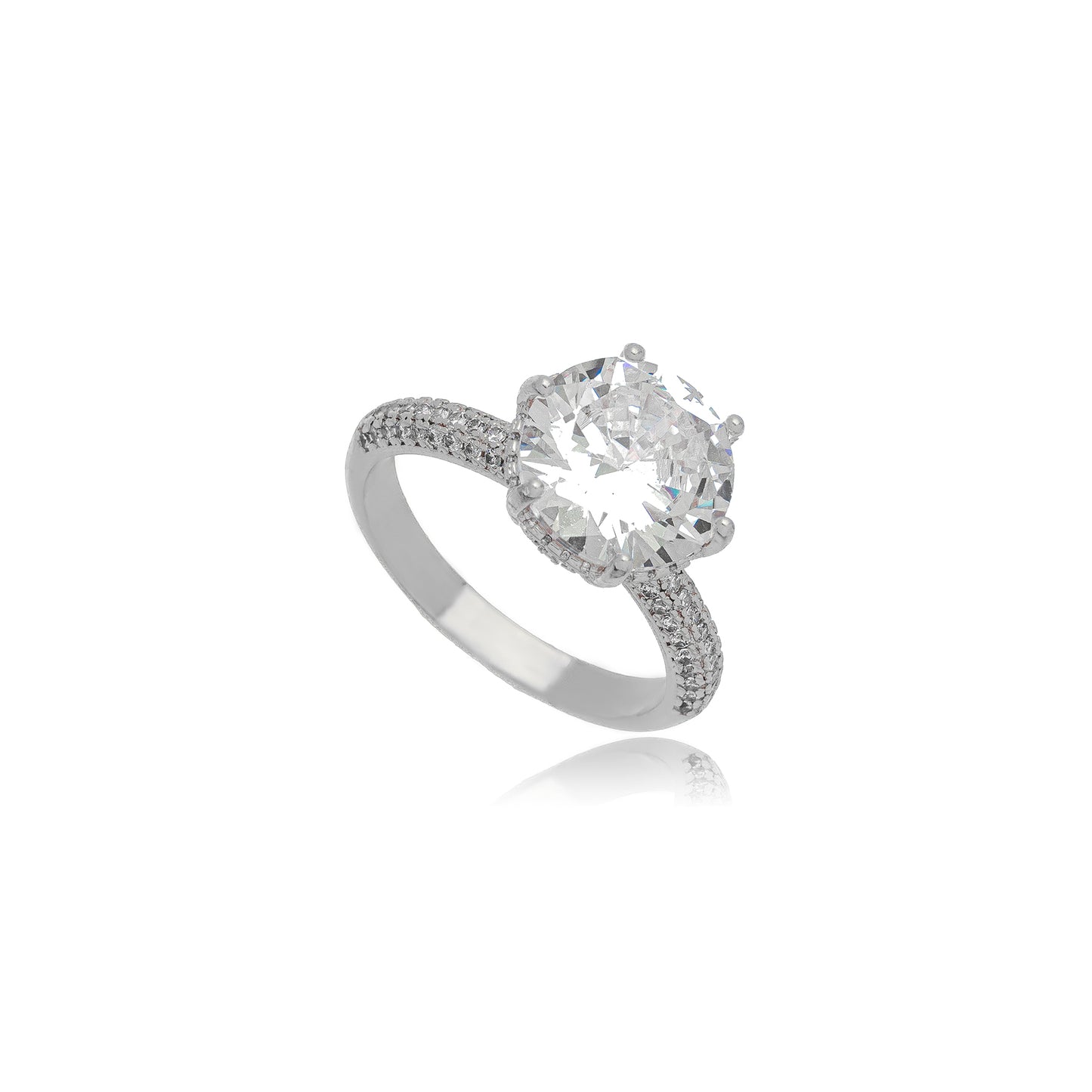 White Rhodium Solitaire Studded Zirconia Ring