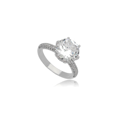 White Rhodium Solitaire Studded Zirconia Ring