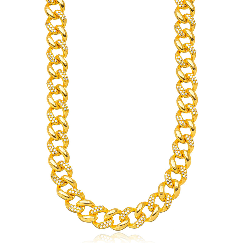 18K Gold Plated Studded Zirconia Cuban Link Necklace