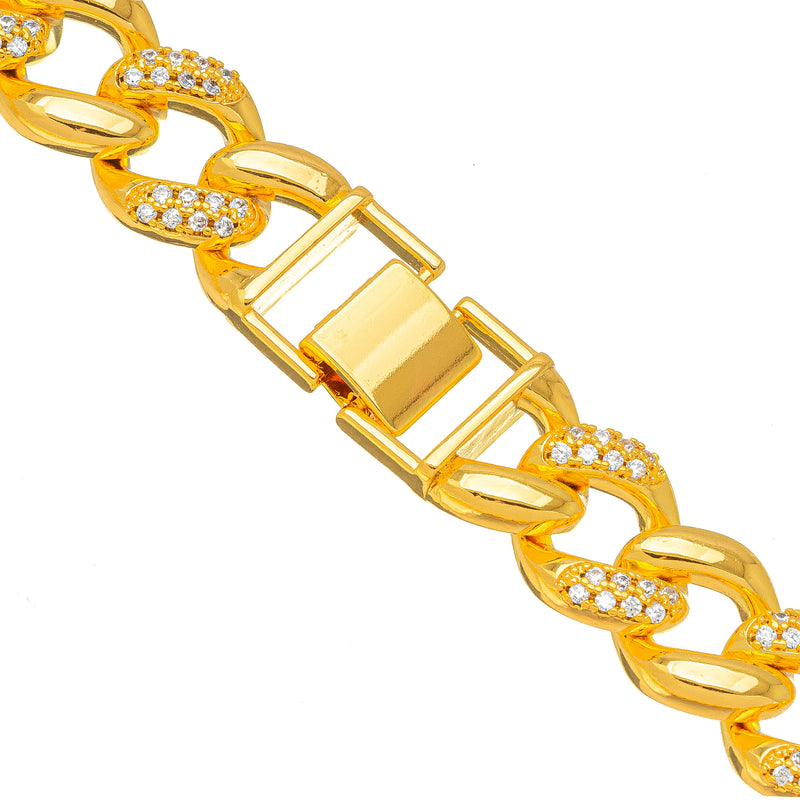 18K Gold Plated Studded Zirconia Cuban Link Necklace