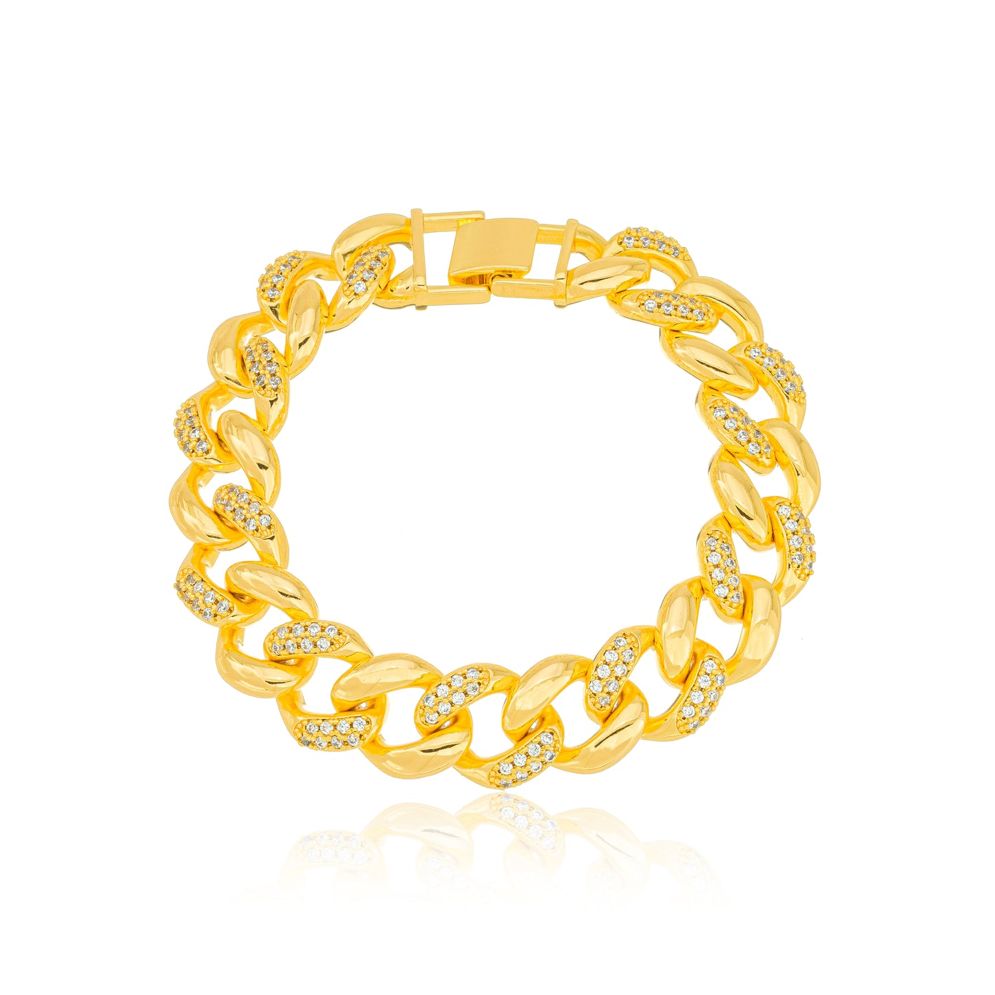 18K Gold Plated Plated Studded Zirconia Cuban Link Bracelet