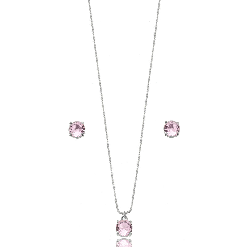 White Rhodium Plated Round Kunzite Set