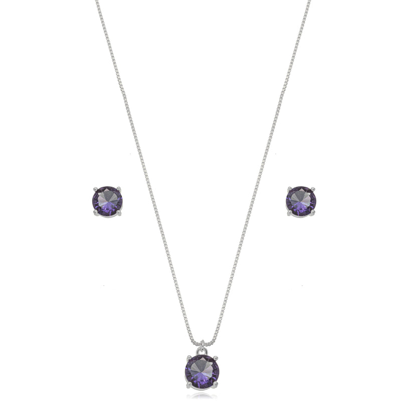 White Rhodium Plated Round Amethyst Set