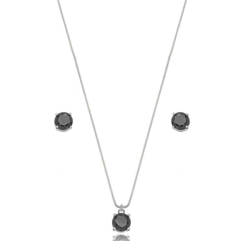 White Rhodium Plated Round Onyx Set