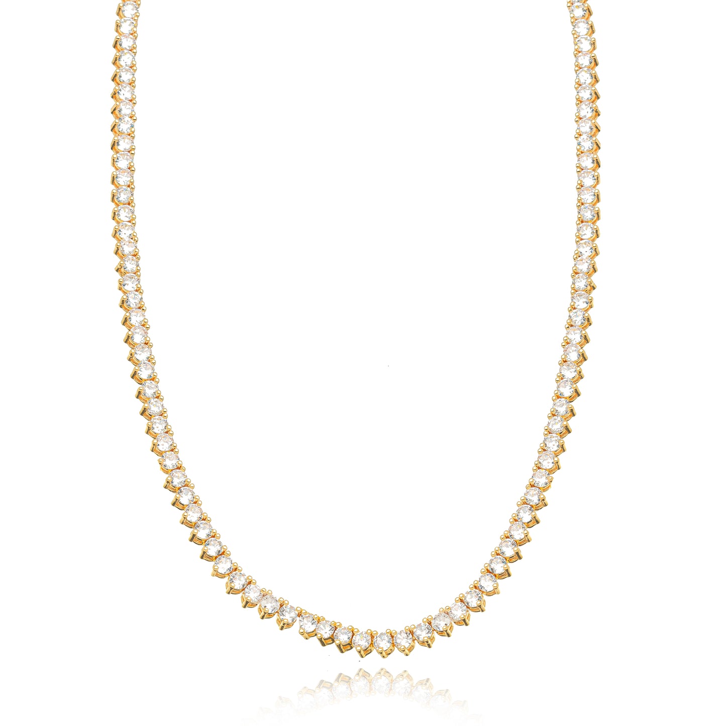 18K Gold Plated Three-Prong Zirconia 4mm Tennis Necklace