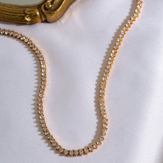 18K Gold Plated Three-Prong Zirconia 4mm Tennis Necklace