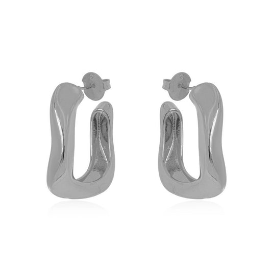 White Rhodium Plated Hoop Organic Earrings