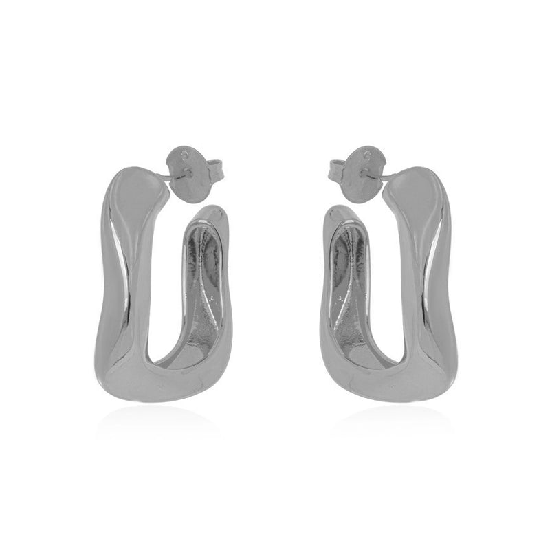 White Rhodium Plated Organic Hoops Earrings