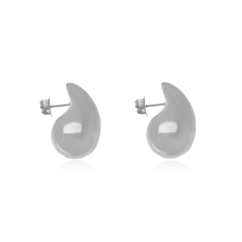 White Rhodium Plated Medium Bold Teardrop Earrings