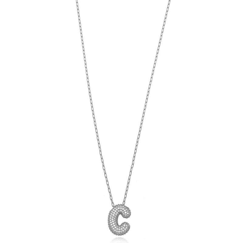 White Rhodium Plated Letter Studded Zirconia Personalized Necklace