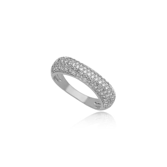 White Rhodium Plated Square Bold Studded Zirconia Ring