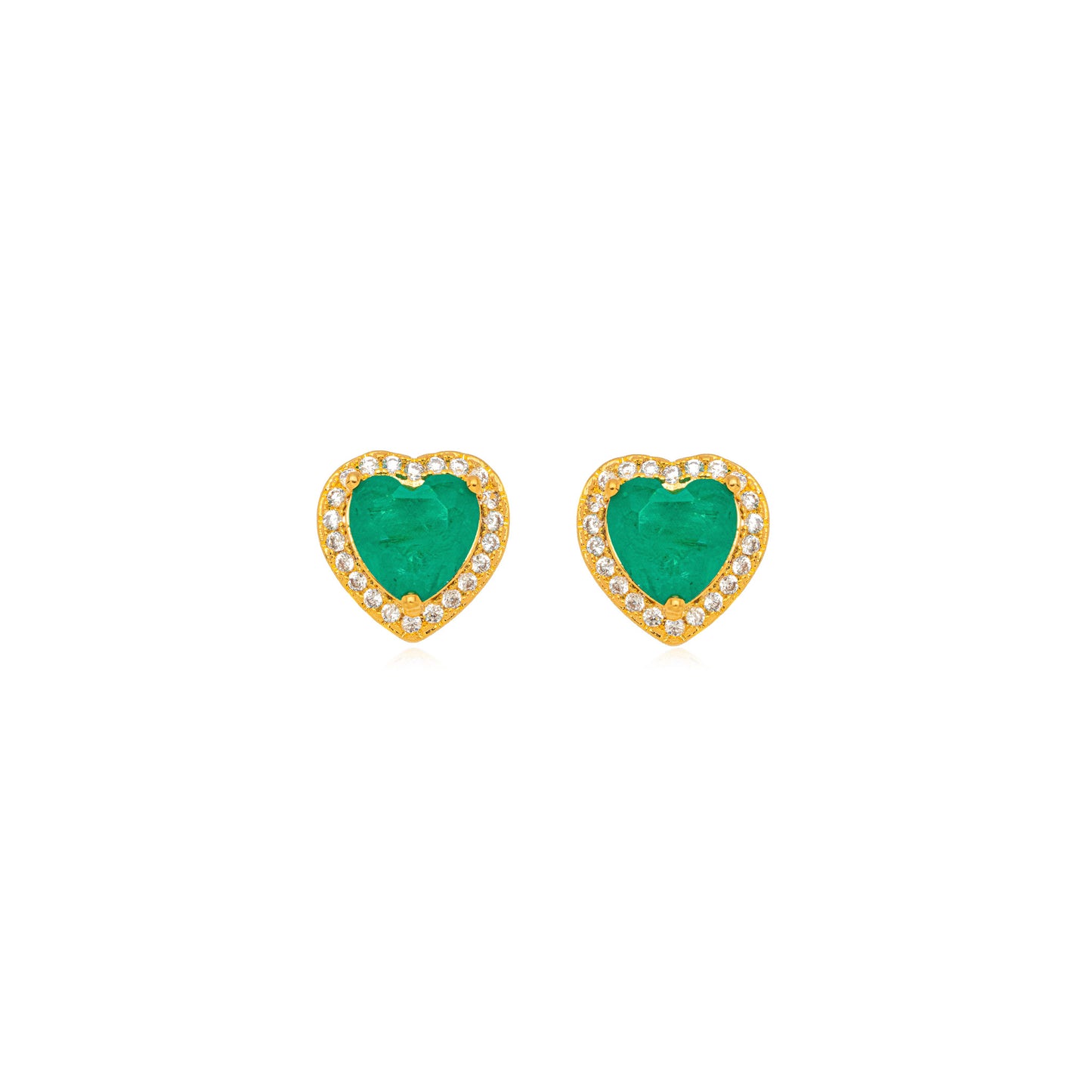 18K Gold Plated Small Heart Studded Green Zirconia Earrings