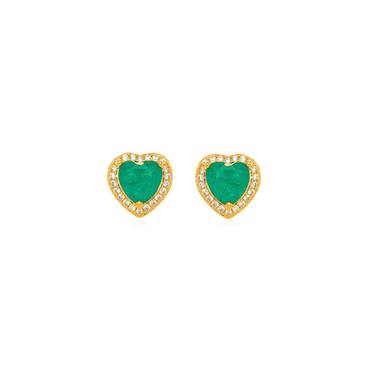 18K Gold Plated Heart Studded Green Zirconia Earrings
