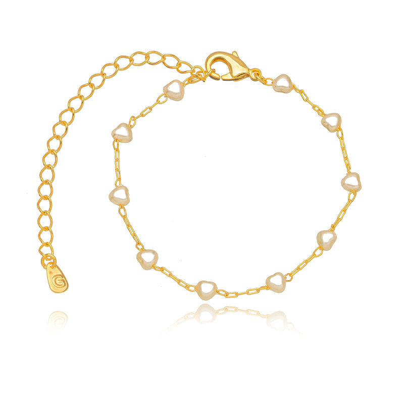 18K Gold Plated Delicate Heart Pearls Bracelet