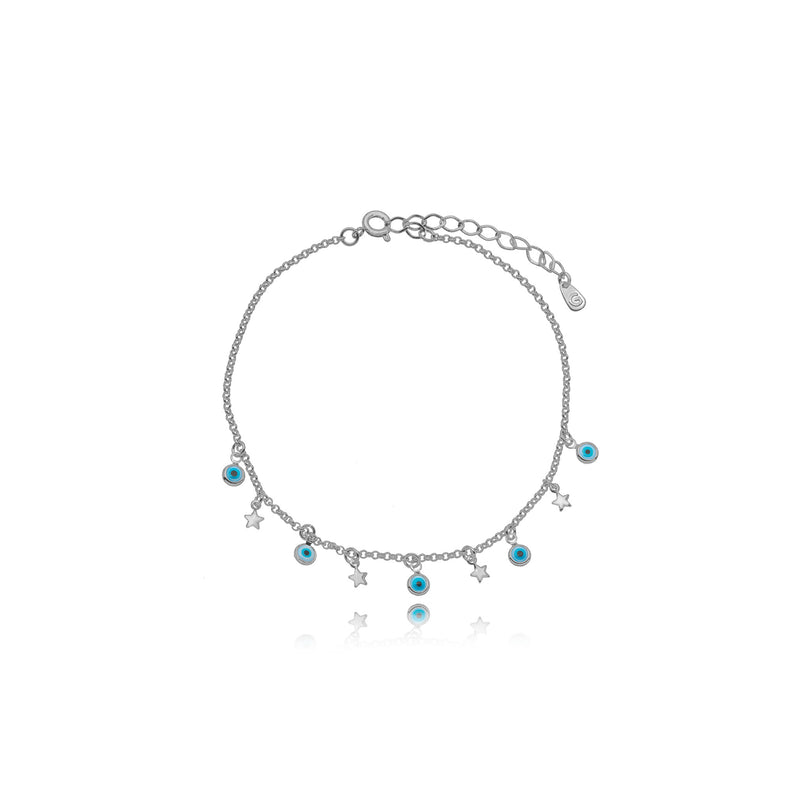 White Rhodium Plated Evil Eye Anklet