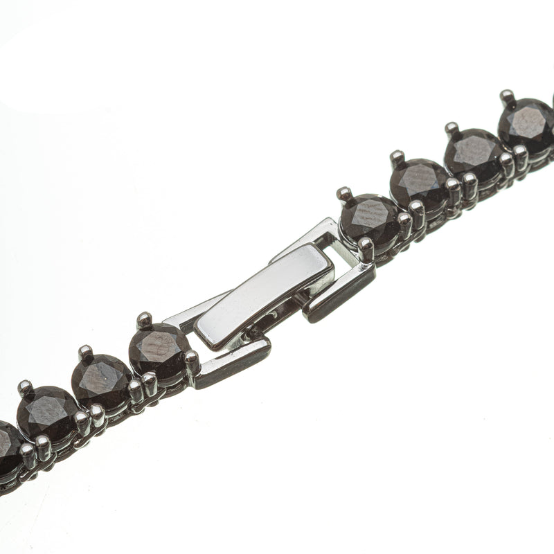 Black Rhodium Plated Three-Prong Zirconia 3mm Tennis Chain 36cm