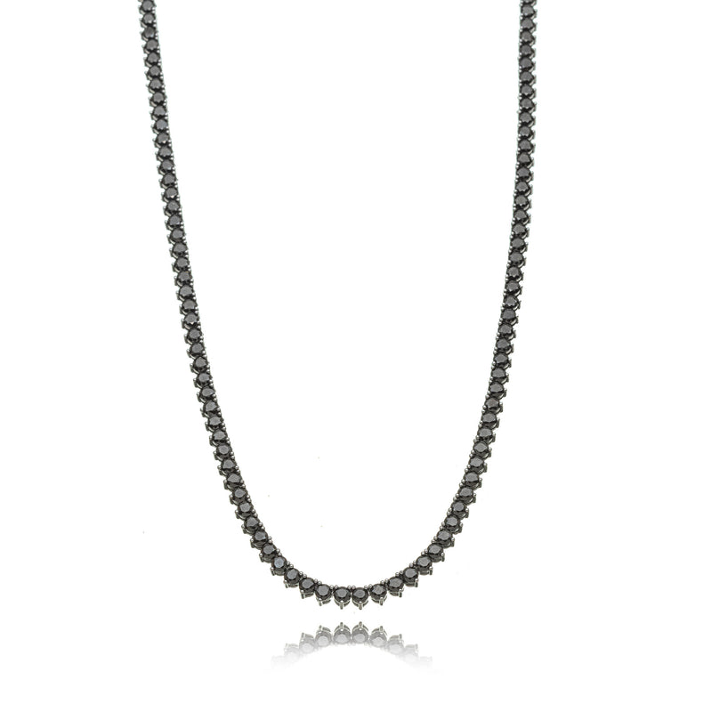 Black Rhodium Plated Three-Prong Zirconia 3mm Tennis Chain 36cm