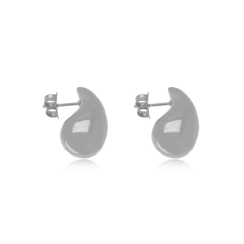 White Rhodium Plated Small Bold Teardrop Earrings