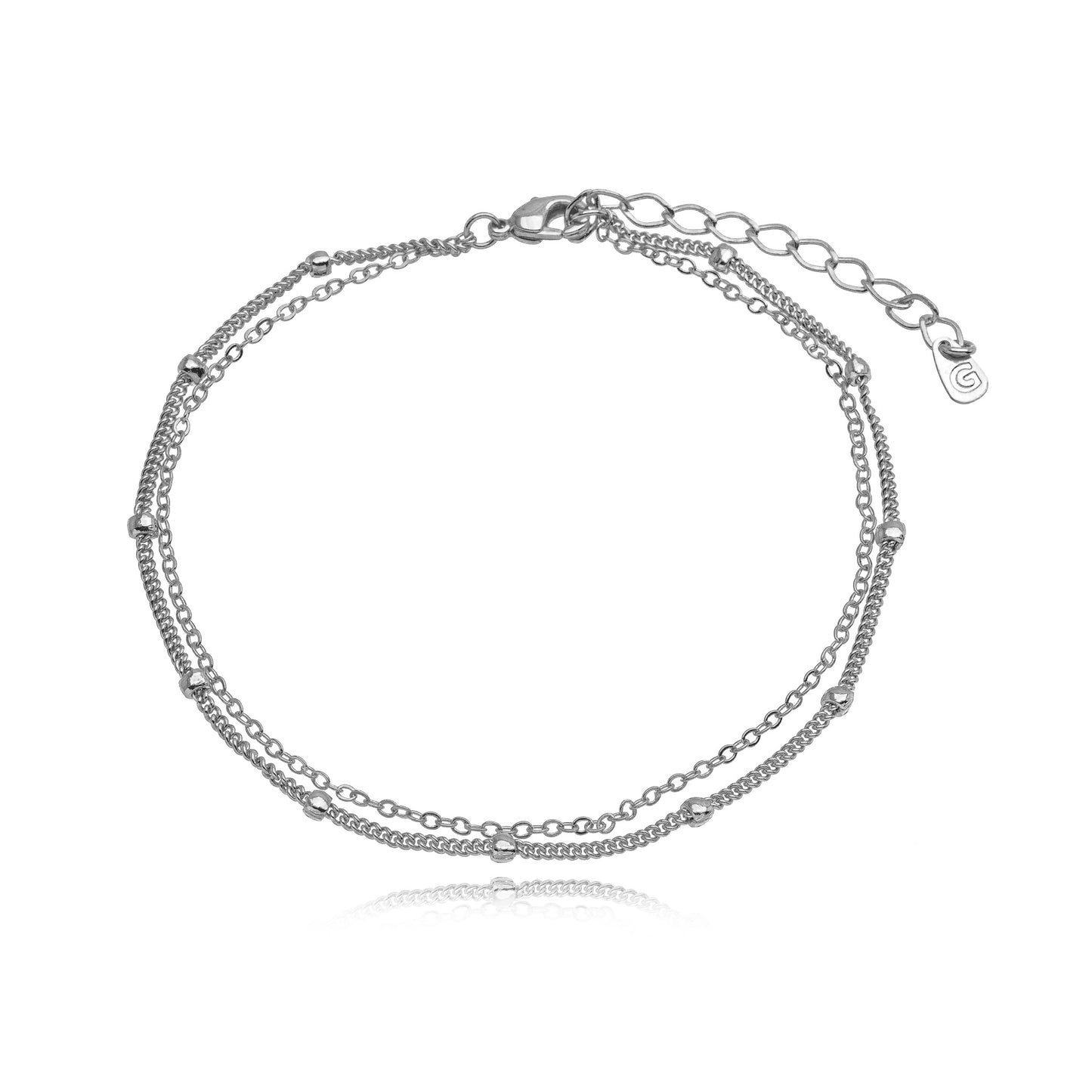 White Rhodium Plated Double Chain Anklet