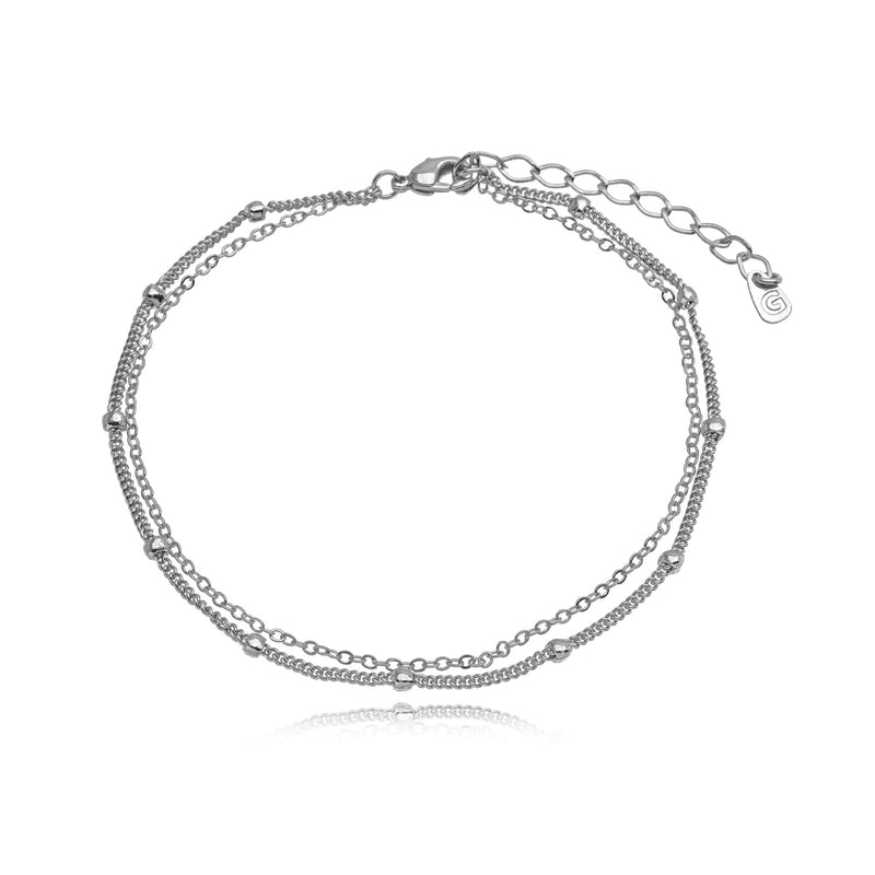 White Rhodium Plated Double Chain Anklet