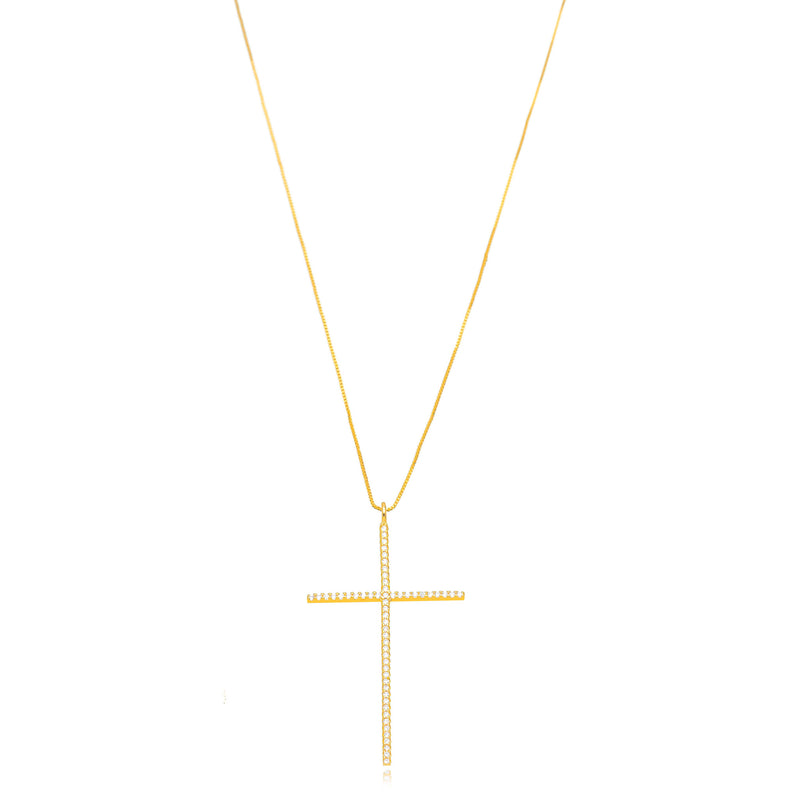 18K Gold Plated Religious Cross Studded Zirconia Pendant Necklace