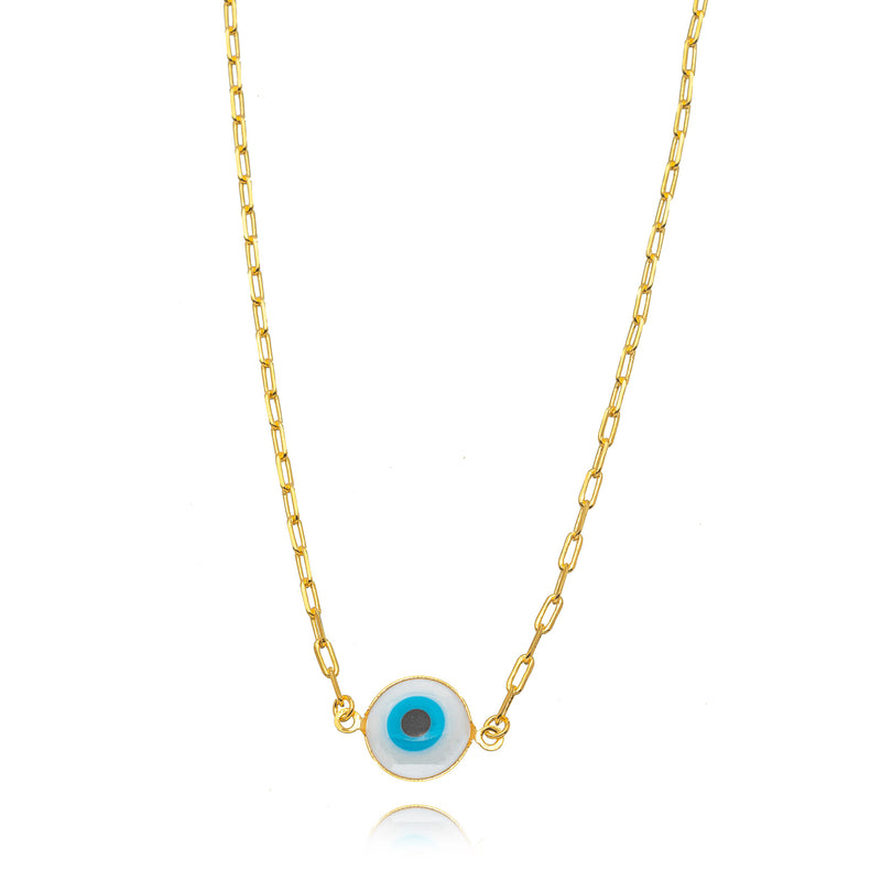 18K Gold Plated Paperclip Evil Eye Necklace 45cm