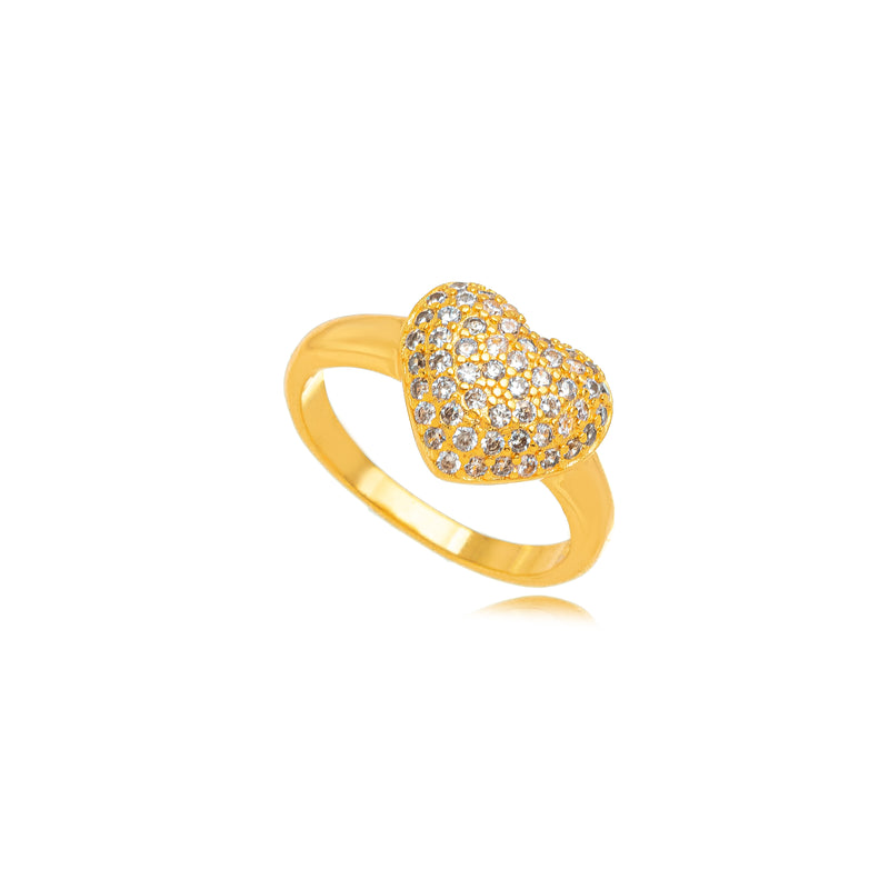 18K Gold Plated Heart Studded Zirconia Ring