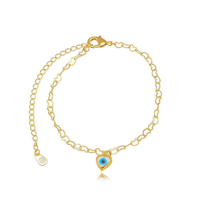 18K Gold Plated Hearts Evil Eye Bracelet