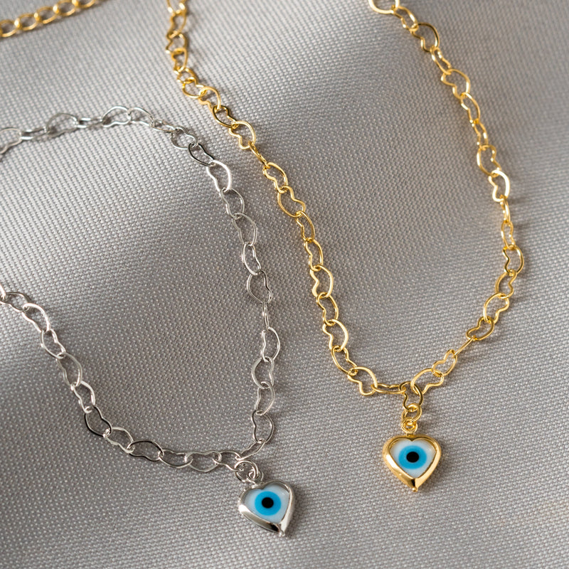 18K Gold Plated Hearts Evil Eye Bracelet