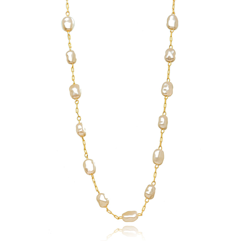 18K Gold Plated Delicate Pearls Necklace 55cm