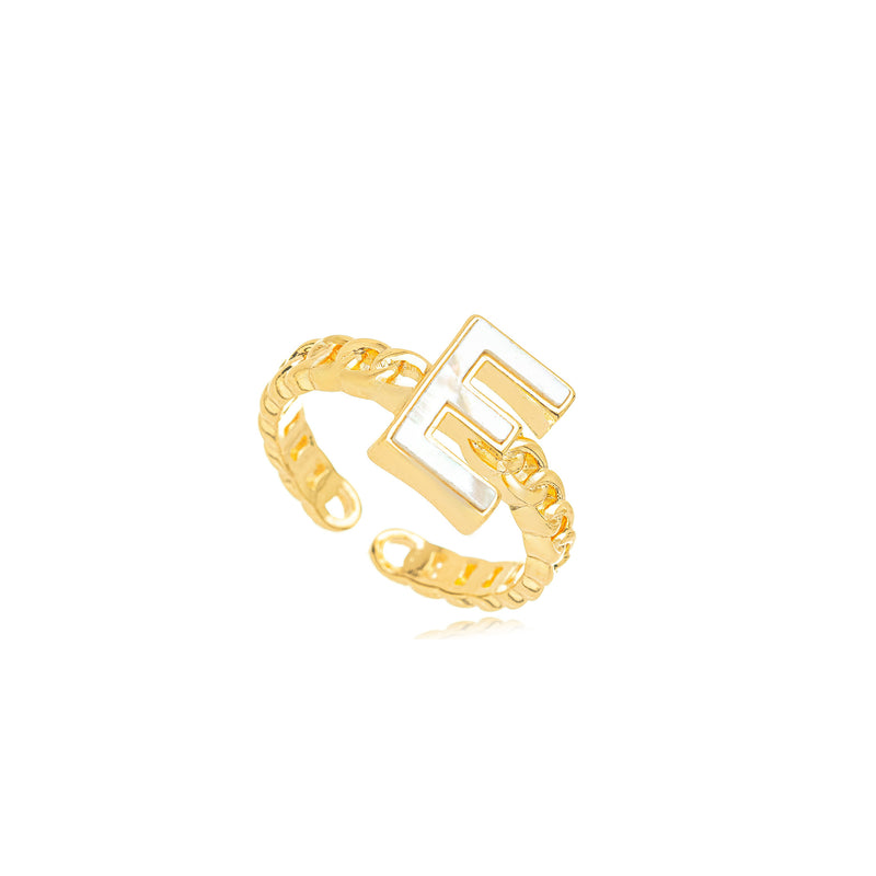 18K Gold Plated Letter Mother Pearl Adjustable Ring