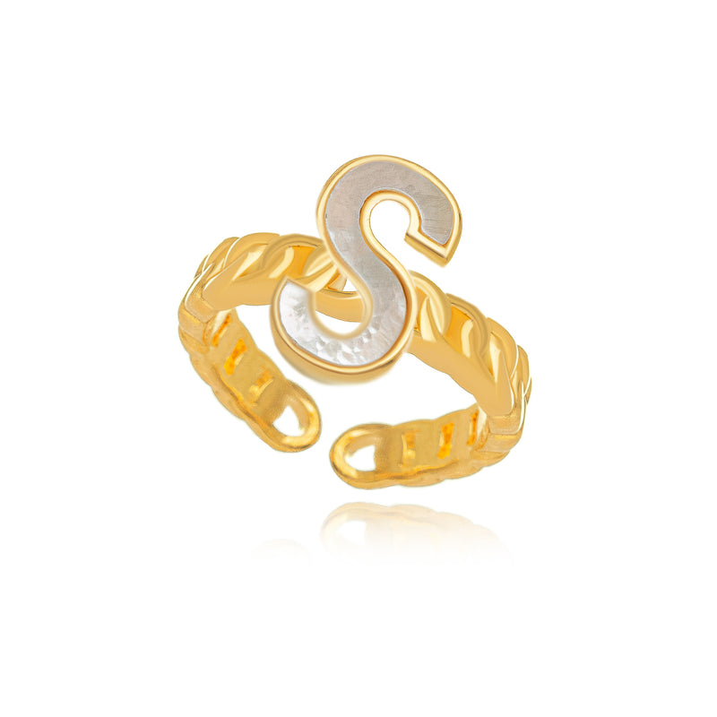 18K Gold Plated Letter Mother Pearl Adjustable Ring