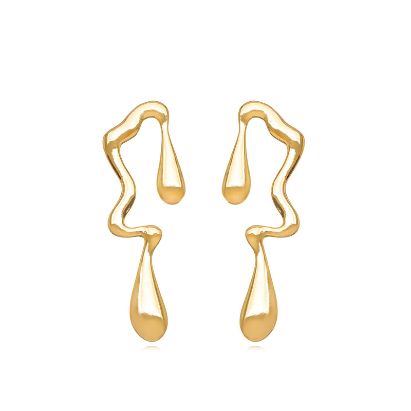 18K Gold Plated Long Organic Melting Earrings