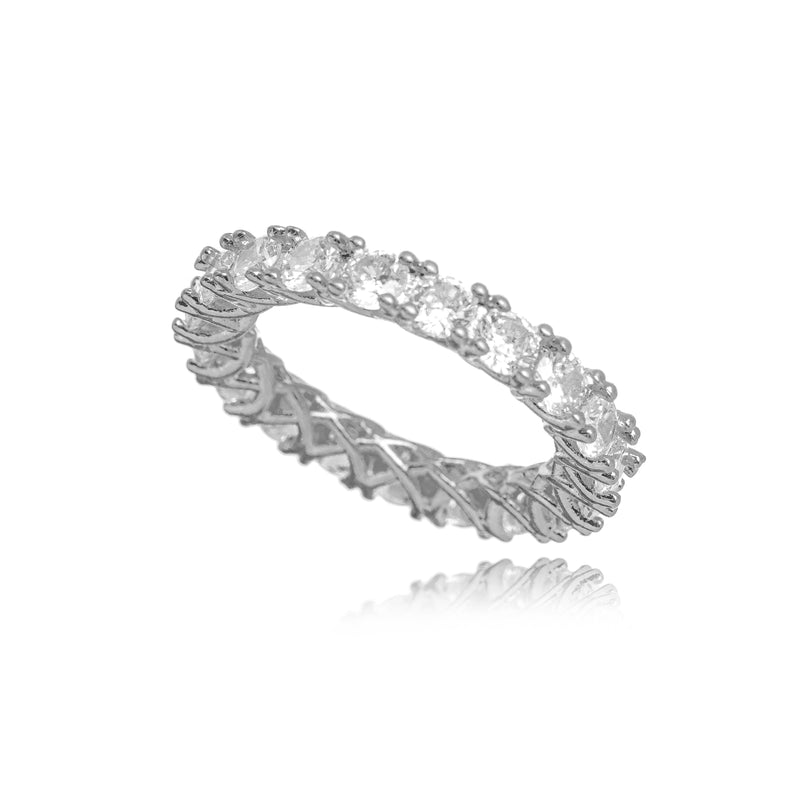 White Rhodium Plated Eternity Zirconia Ring 4mm