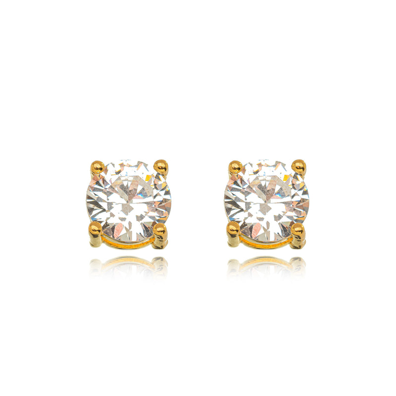 18K Gold Plated Large Round Cubic Zirconia Studs Earrings