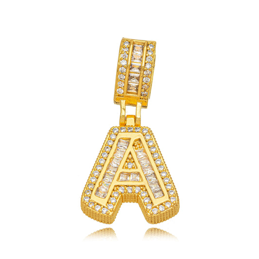 18K Gold Plated Personalized Letter Studded Zirconia Pendant