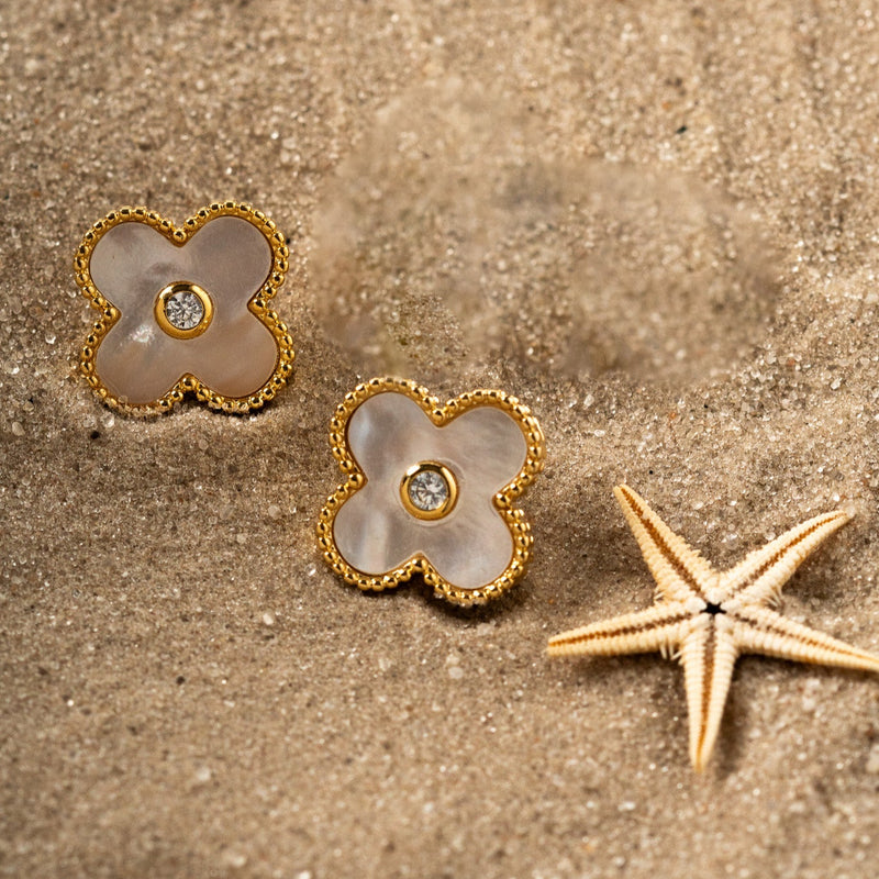 18K Gold Plated Lucky Clover Mother Pearl Earrings