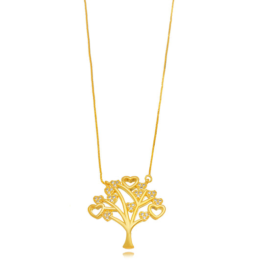 18K Gold Plated Heart Tree Studded Zirconia Necklace