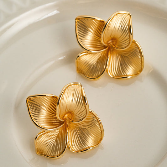 18K Gold Plated Brushed Flower Earrings