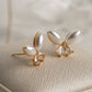 18K Gold Plated Pearl Stud Butterfly Earrings