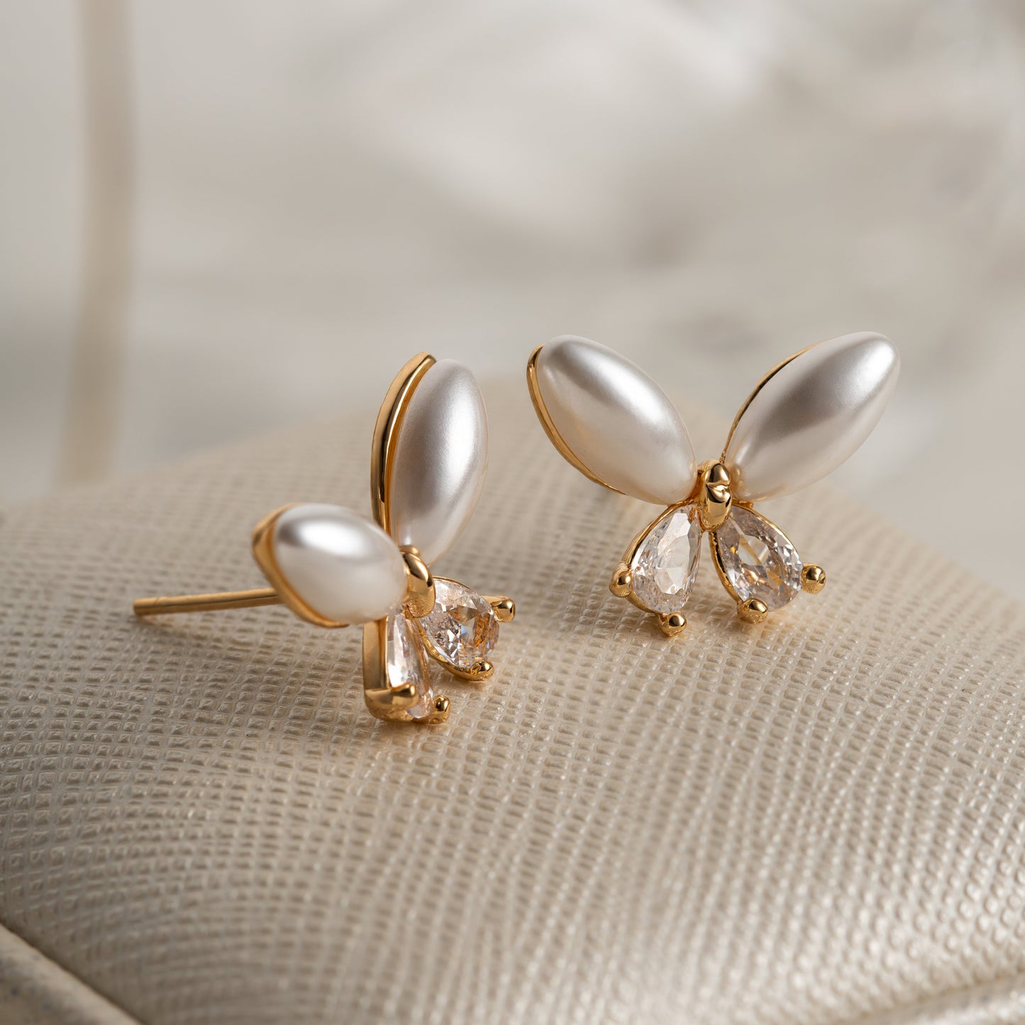 18K Gold Plated Pearl Stud Butterfly Earrings