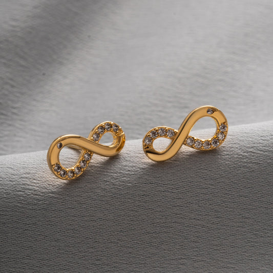 18K Gold Plated Studded Zirconia Small Infinity Stud Earrings